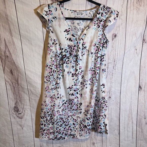 Egs California Vneck Pastel Leopard Print Cap Short Sleeve Dress Medium - Picture 1 of 5